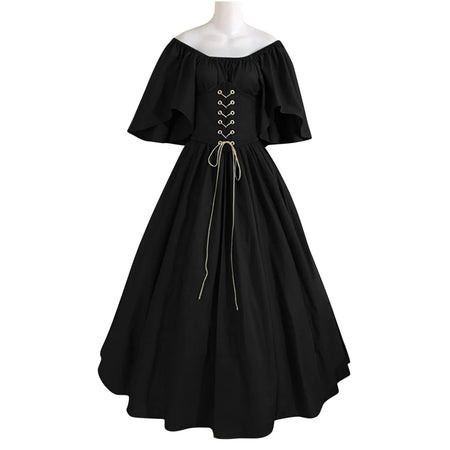 Womens Renaissance Faire Dresses Medieval Irish Traditional plus Size Dresses Ruffle over Dress Corset Retro Cosplay Gown