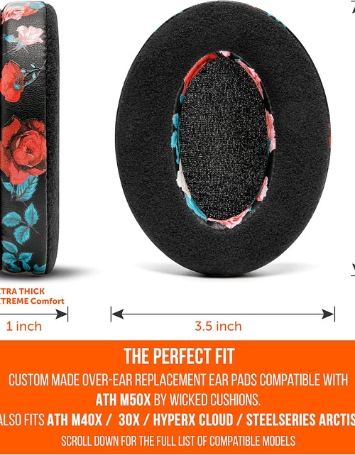 Load image into Gallery viewer, Wicked Cushions Extra Thick Velour Premium Earpads - Compatible with Steelseries Arctis/Hyperx Cloud/Ath M50X &amp; More | Black Floral
