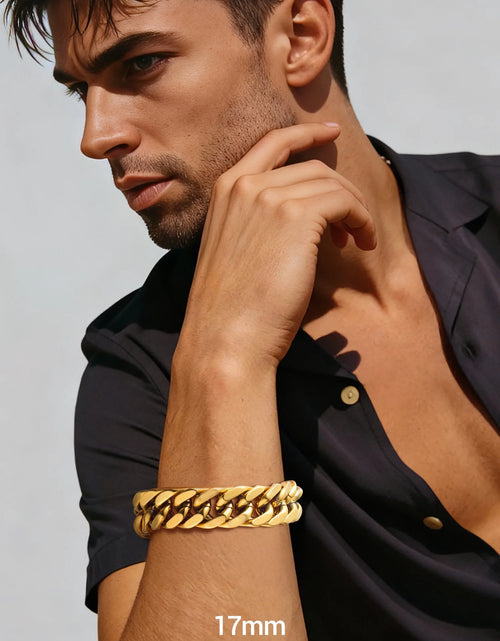 Load image into Gallery viewer, Men Stainless Steel 17Mm Cuban Chain Bracelets Chunky Franco Gold Plated Chain Bracelet 7.5 Inch Chains Jewelry Birthday Valentine Graduation Father Day Gifts
