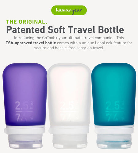 Gotoob+ Refillable Silicone Travel Size Bottles with Locking Cap, 3Pk Set