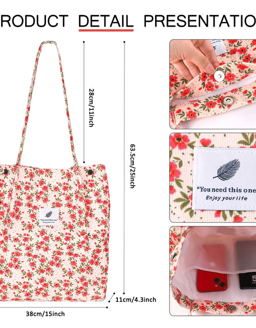Load image into Gallery viewer, Corduroy Tote Bag with Inner Pocket, Large Canvas Shoulder Bag for Women and Girls
