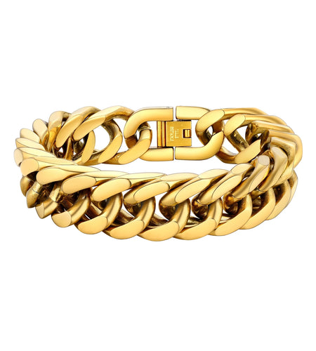Men Stainless Steel 17Mm Cuban Chain Bracelets Chunky Franco Gold Plated Chain Bracelet 7.5 Inch Chains Jewelry Birthday Valentine Graduation Father Day Gifts
