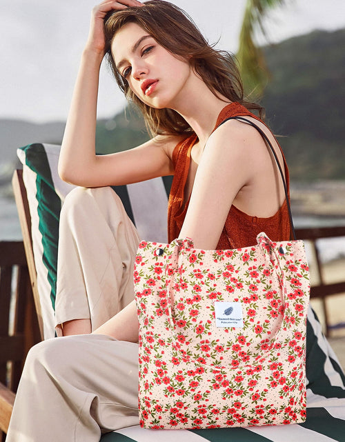 Load image into Gallery viewer, Corduroy Tote Bag with Inner Pocket, Large Canvas Shoulder Bag for Women and Girls
