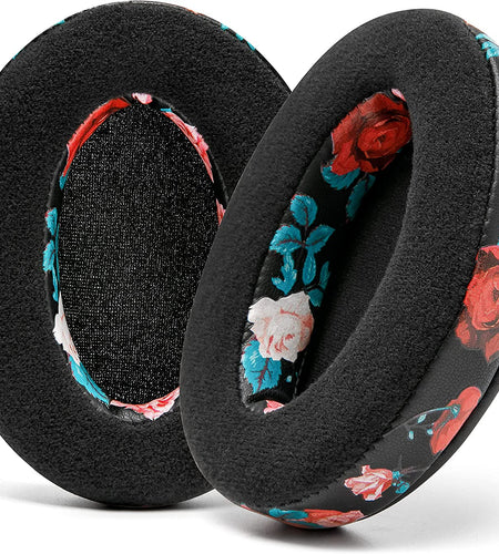 Wicked Cushions Extra Thick Velour Premium Earpads - Compatible with Steelseries Arctis/Hyperx Cloud/Ath M50X & More | Black Floral