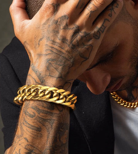 Men Stainless Steel 17Mm Cuban Chain Bracelets Chunky Franco Gold Plated Chain Bracelet 7.5 Inch Chains Jewelry Birthday Valentine Graduation Father Day Gifts