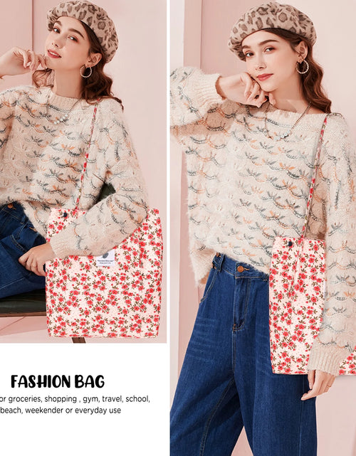 Load image into Gallery viewer, Corduroy Tote Bag with Inner Pocket, Large Canvas Shoulder Bag for Women and Girls
